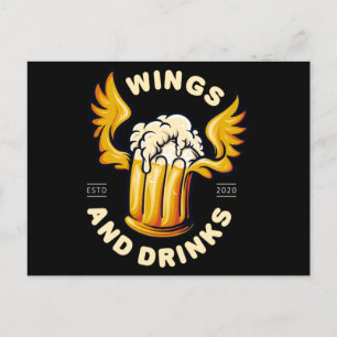 ビール飲料と翼のエンブレム ポストカード