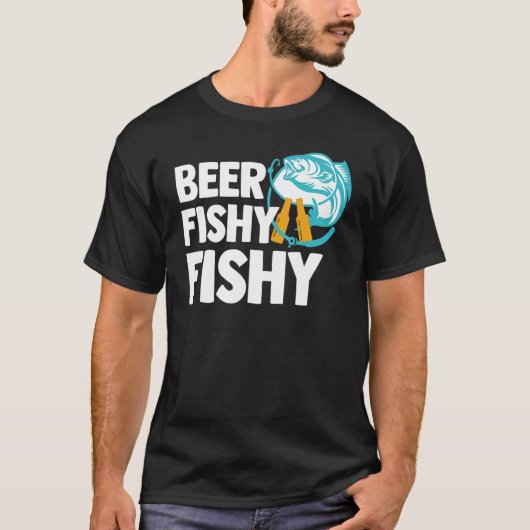 ビール魚釣りおもしろい魚釣り飲み冗談ギフト Tシャツ (正面)