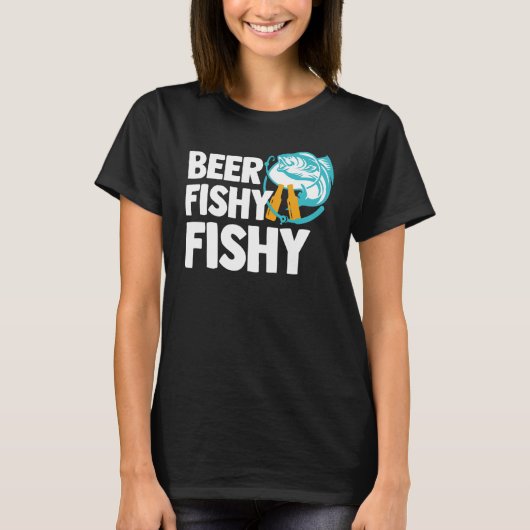 ビール魚釣りおもしろい魚釣り飲み冗談ギフト Tシャツ (正面)