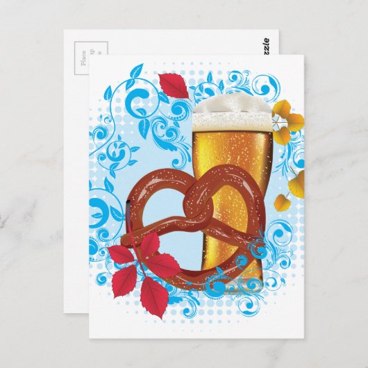 ビール3を使った漫画のプレッツェル ポストカード (正面/裏面)