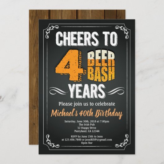 ビール40th誕生日シャルボードマンバーお祝い 招待状 (正面/裏面)