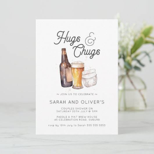 ビール&おむつハグとチャグスカップル赤ちゃんシャワー 招待状 (スタンド正面)