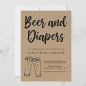 ビール&おむつパーティー – パパ、ガイ、メンズベビーシャワー 招待状 (正面)