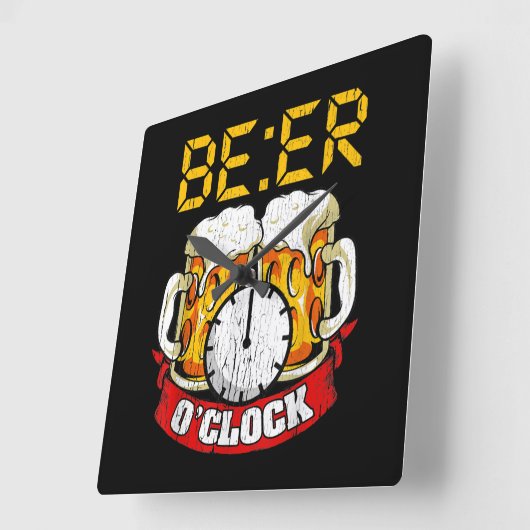 ビール·オクロックで大人のおもしろいユーモアを飲む スクエア壁時計 (傾斜)