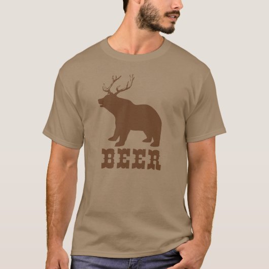ビール (クマ + シカ) Tシャツ (正面)