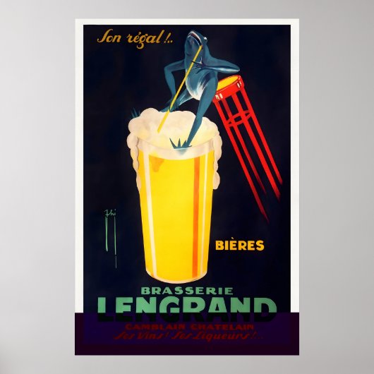 ビール シャンパン ワイン 飲料品 ビンテージ 旅行 ポスター (正面)