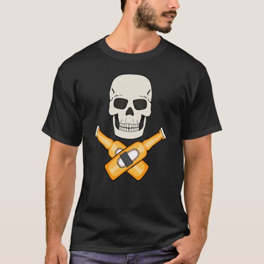 ビール スカル パイレーツ デザイン Tシャツ (正面)
