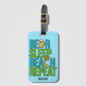 ビール – スリープ – ビーチ名前をカスタムする&カラー ラゲッジタグ (正面縦)
