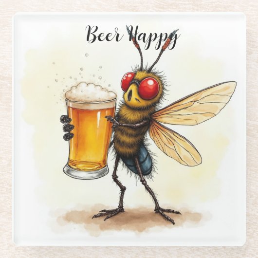 ビール ハッピー  ガラスコースター (正面)