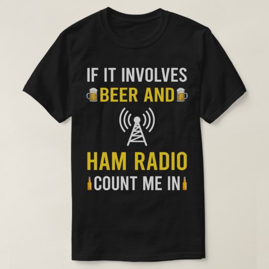 ビール・ハム無線アマチュアラジオ Tシャツ (デザイン正面)