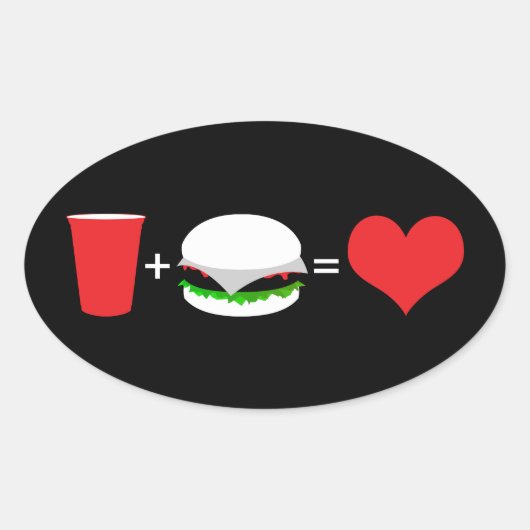 ビール+ハンバーガー=愛 楕円形シール (正面)