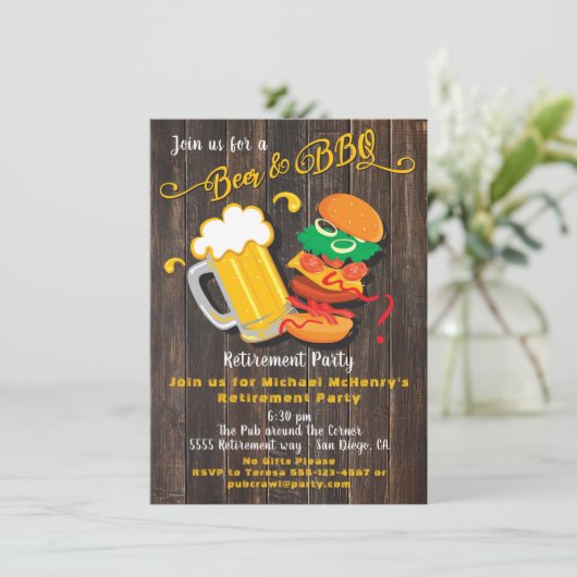 ビール&バーベキューリタイアメントパーティの招待状 招待状 (スタンド正面)