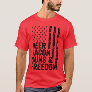 ビール ベーコン 銃 フリーダム USA バーベキュー アメリカ国旗 ドリンク Tシャツ