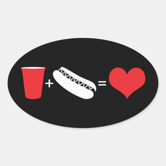 ビール+ホットドッグ=愛 楕円形シール (正面)