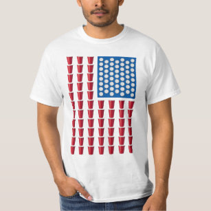 ビール・ポン飲みゲームのアメリカ国旗 Tシャツ