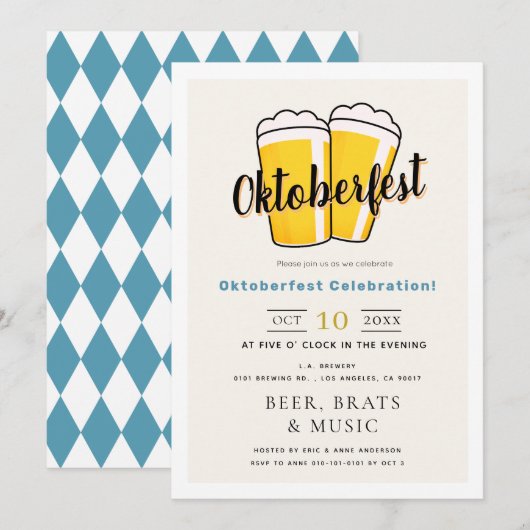 ビール ライト ベージュ オクトーバーフェスト 秋のパーティー 招待状 (正面/裏面)