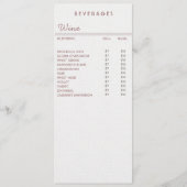 ビール&ワイン用の4.5インチx 6.25インチフラットメニューカードを飲む メニュー (裏面)