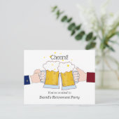 ビール、乾杯、大人の退職パーティー インビテーションポストカード (スタンド正面)