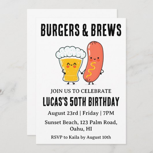 ビールbbq誕生日の招待状 招待状 (正面/裏面)