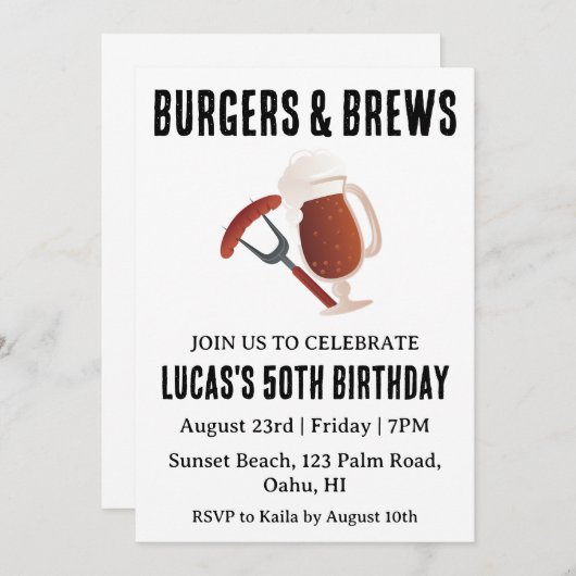 ビールbbq誕生日の招待状 招待状 (正面/裏面)