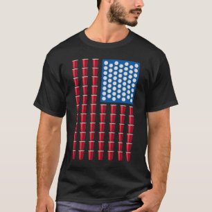 ビールPongの飲むゲームの米国旗 Tシャツ