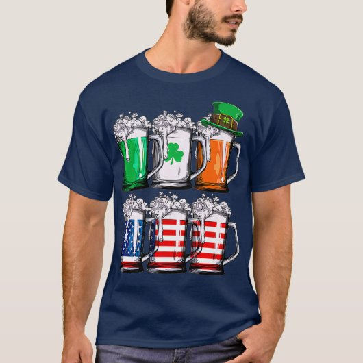 ビールSt patricks dayメンアイリッシュアメリカ国旗のマグカップ Tシャツ (正面)