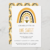 ビーレインボーイエロー金ゴールドガールバースデーパーティー 招待状 (正面/裏面)