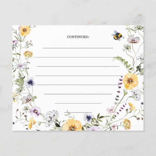 ビーワイルドフラワーフローラブライダルシャワーレシピカード (裏面)