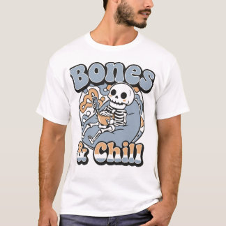 ビーンズバッグでくつろぐおもしろスケルトン Tシャツ