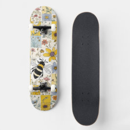 ビーヴィンテージフローラパッチワーク黄色と青 スケートボード