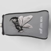 ビー不気味スケッチインブラックスカルオンウィンググレイ ゴルフヘッドカバー (正面)