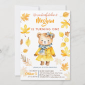 ビー信じリーit女の子テディ秋誕生日パーティー 招待状 (正面)