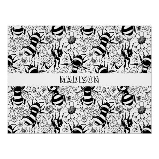 ビー図解入りの、写真付きのパターンパーソナライズされた着色 ポスター (正面)