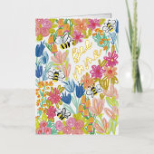 ビー峰カラフルフローラバレンタインデー 箔グリーティングカード (正面)