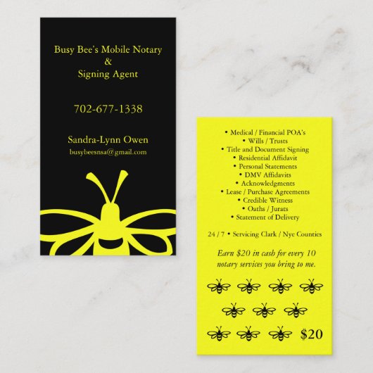 ビー忙しの携帯公証ロイヤリティカード20ドル現金 名刺 (正面/裏面)