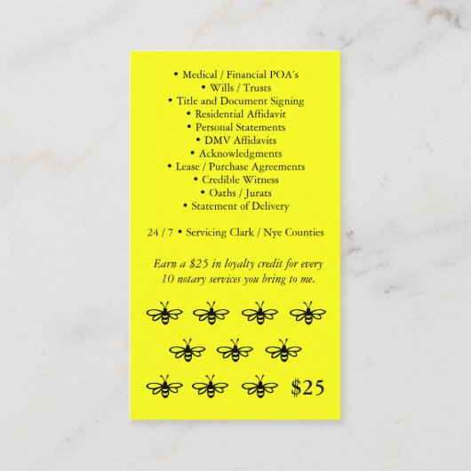 ビー忙しの携帯公証ロイヤリティカード 名刺 (裏面)