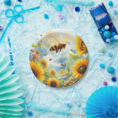 ビー忙しサンフラワー誕生日テーマ ペーパープレート (パーティー)