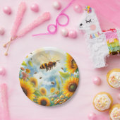 ビー忙しサンフラワー誕生日テーマ ペーパープレート (パーティー)