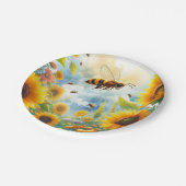 ビー忙しサンフラワー誕生日テーマ ペーパープレート (アングル)