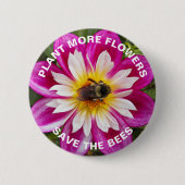 ビー救ズ(昆虫)マルハナバチオンピンクダリアフラワーオンピンク 缶バッジ (正面)