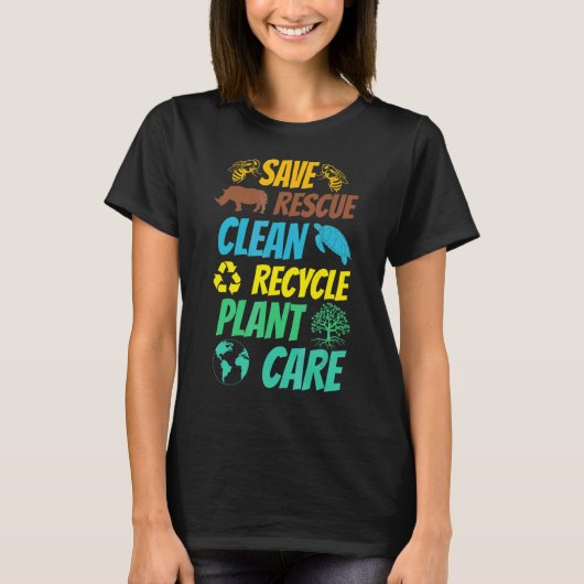 ビー救ツは再生プラスチック地球ダ動物を救助 Tシャツ (正面)