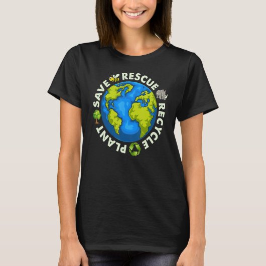 ビー救ツ救助動物リサイクルプラスティック地球ダ Tシャツ (正面)