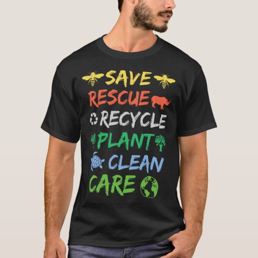 ビー救ツ救助動物リサイクル地球の日の男のWom Tシャツ (正面)