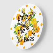 ビー救ツ、ハニカムおよび黄色の花 ラージ壁時計 (傾斜)