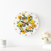 ビー救ツ、ハニカムおよび黄色の花 ラージ壁時計 (ホーム)