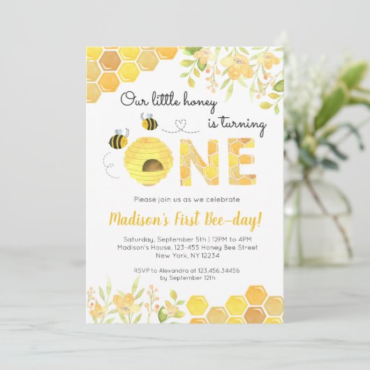 ビー最初の1歳の誕生日パーティの招待状ボーイガール 招待状 (スタンド正面)