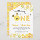 ビー最初の1歳の誕生日パーティの招待状ボーイガール 招待状 (正面/裏面)