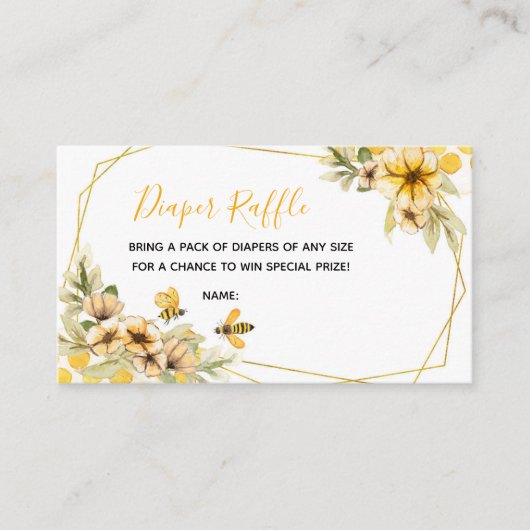 ビー植物性ベビーシャワーおむつラッフルカード エンクロージャーカード (正面)