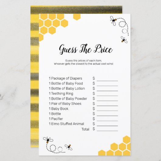 ビー水の色は、価格ゲームを推測 (正面/裏面)