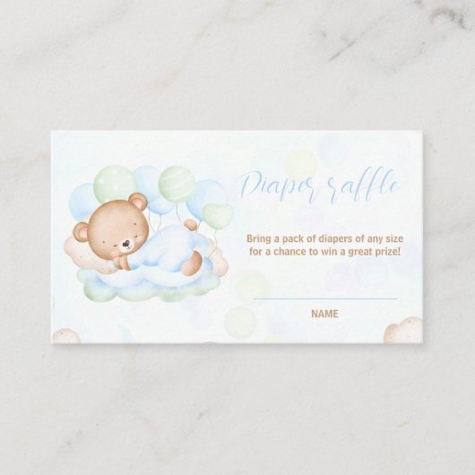 ビー玉待ち赤ちゃんシャワーああ男の子おむつラッフルカード エンクロージャーカード (正面)
